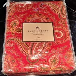 NEW!! Pottery Barn 100% cotton red paisley Mira Anibel king duvet cover